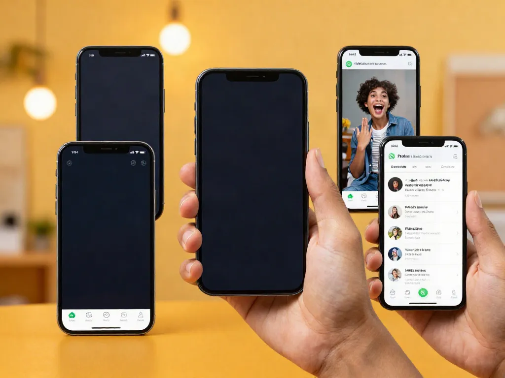 Engaging view of GBApps FMWhatsApp interface on a smartphone surrounded by vibrant themes and customization options.
